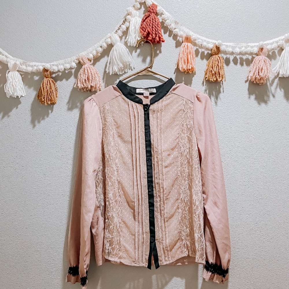 High Neck Long Sleeve Pleated Blouse